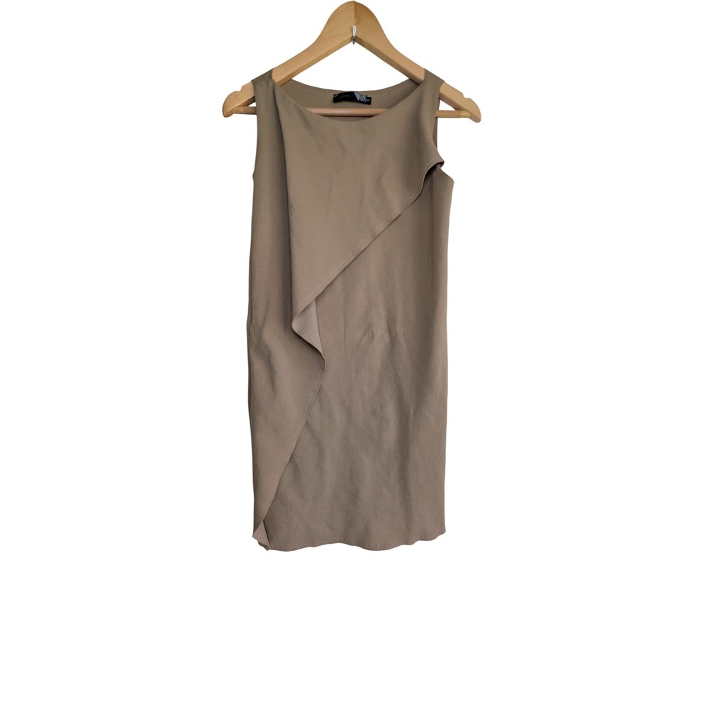 Grama Greece Asymmetrical Draped Sleeveless Tunic Dress Womens S Camel Capsule